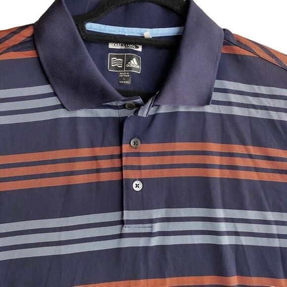 Adidas Golf Polo Shirt Mens Striped ClimaCool Athletic Casual Blue Orange Size L - Picture 2 of 6
